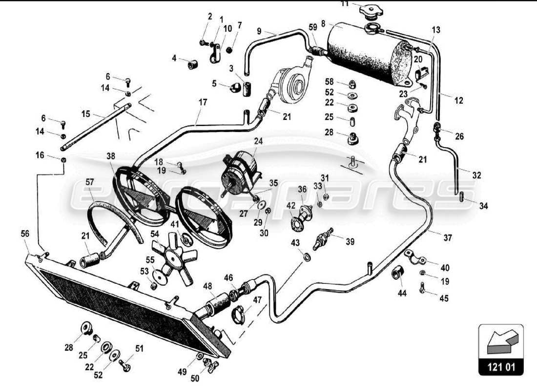 lamborghini miura p400s wasserkühlsystem teilediagramm