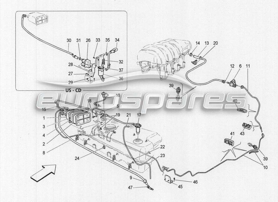 maserati grancabrio mc centenario teilediagramm des kraftstoffdampf-rückgewinnungssystems