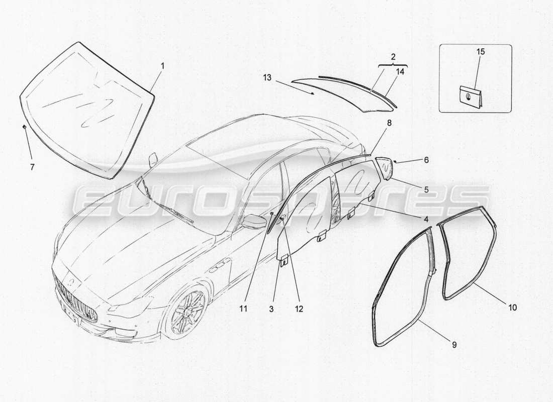 maserati qtp. v8 3.8 530bhp auto 2015 fenster und fensterleisten teilediagramm