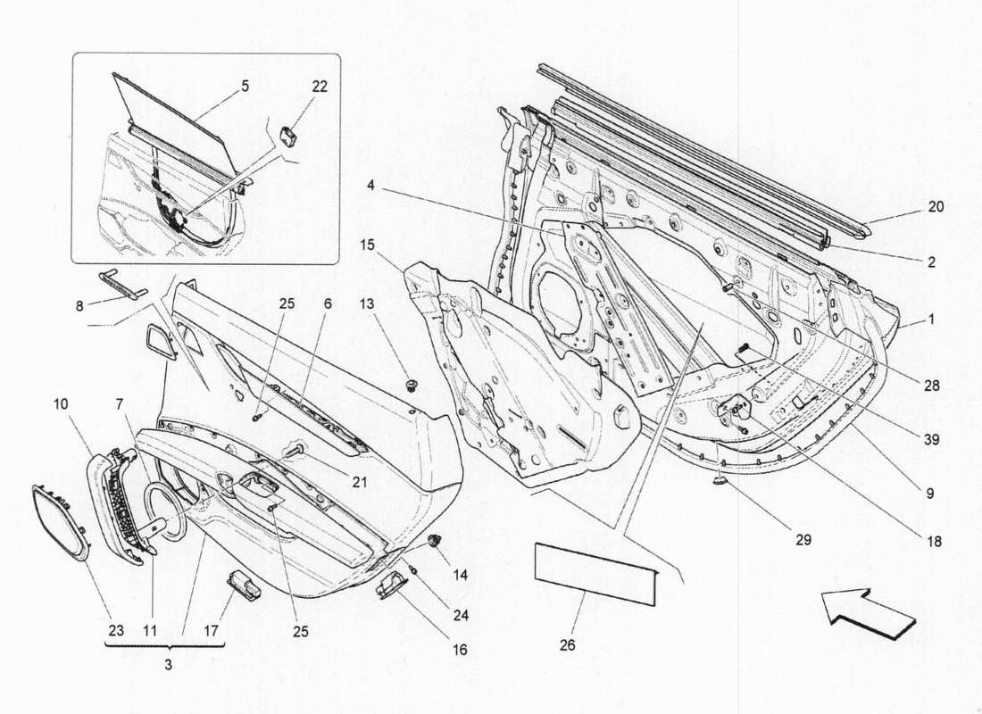 maserati qtp. v6 3.0 bt 410bhp 2015 hintere türen: zierbleche teilediagramm