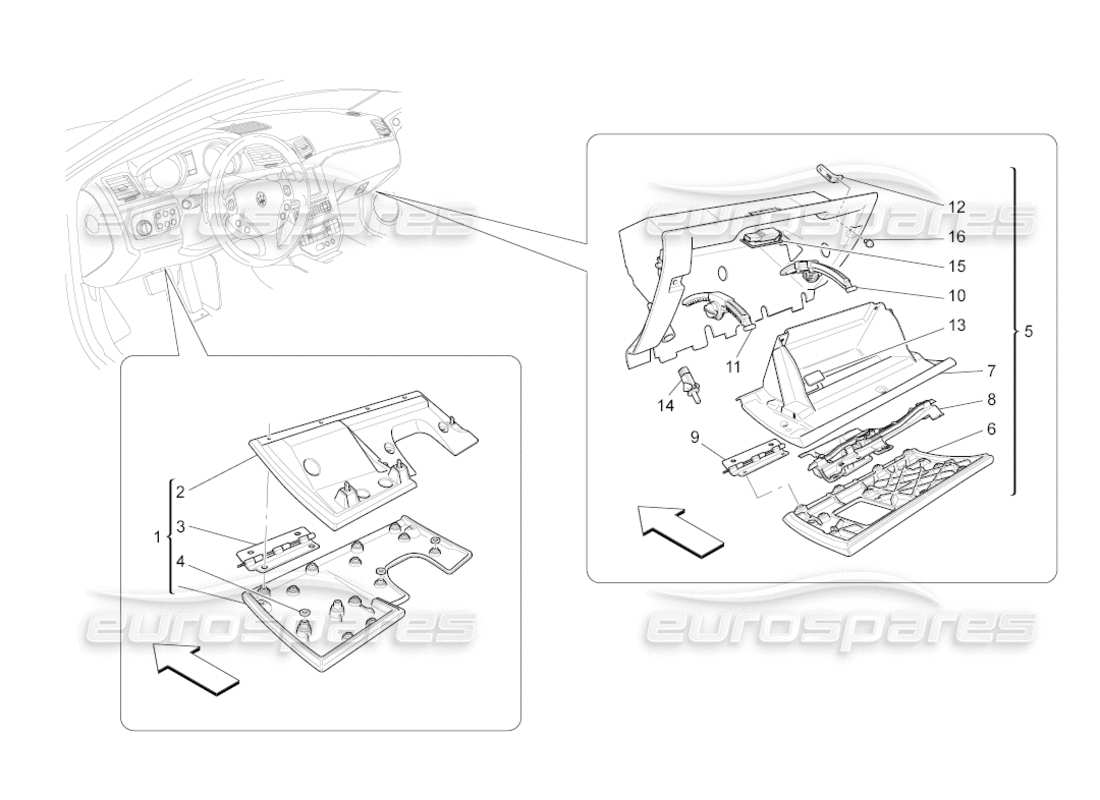 maserati grancabrio (2010) 4.7 handschuhfächer teilediagramm