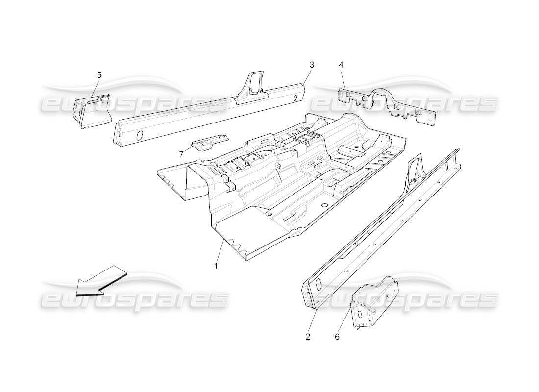 maserati qtp. (2011) 4.7 auto zentrale strukturrahmen und bleche teilediagramm