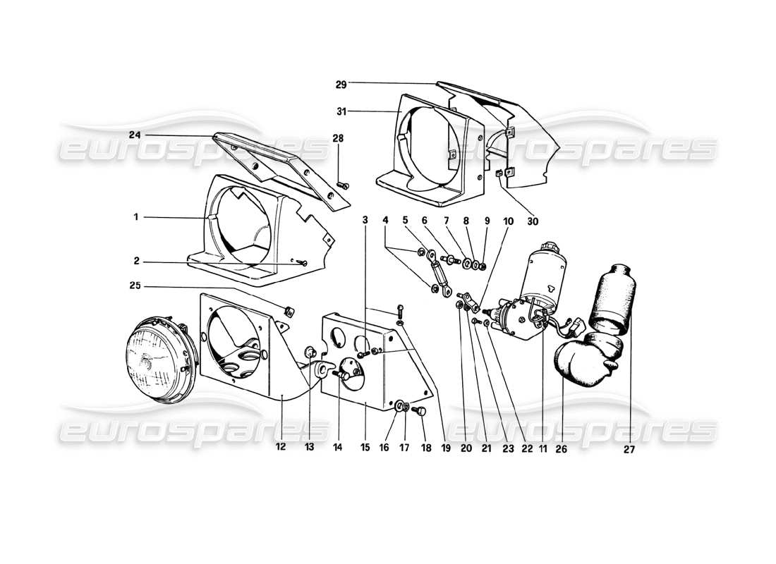 ferrari 308 gtb (1980) scheinwerfer-hebevorrichtung (varianten für rhd - aus-versionen) teilediagramm