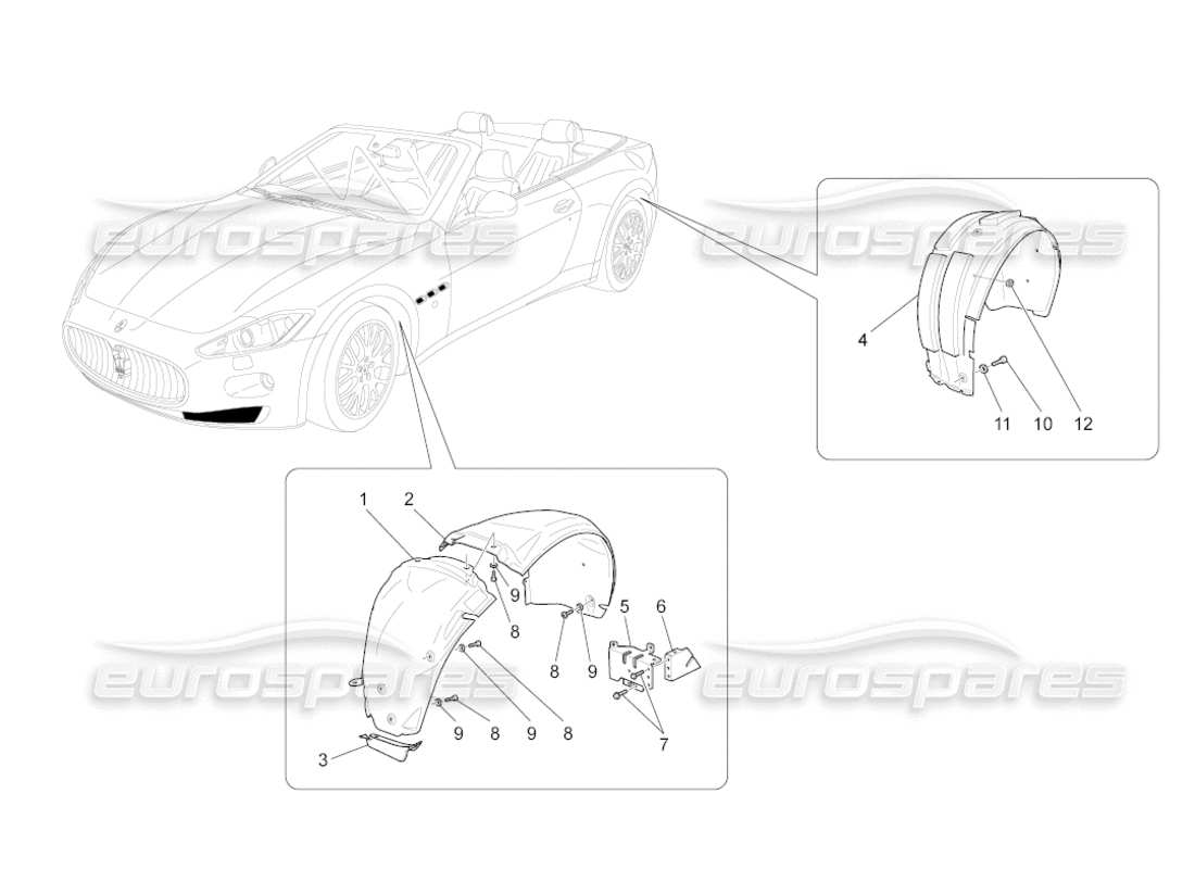 maserati grancabrio (2010) 4.7 radhaus und deckel teilediagramm