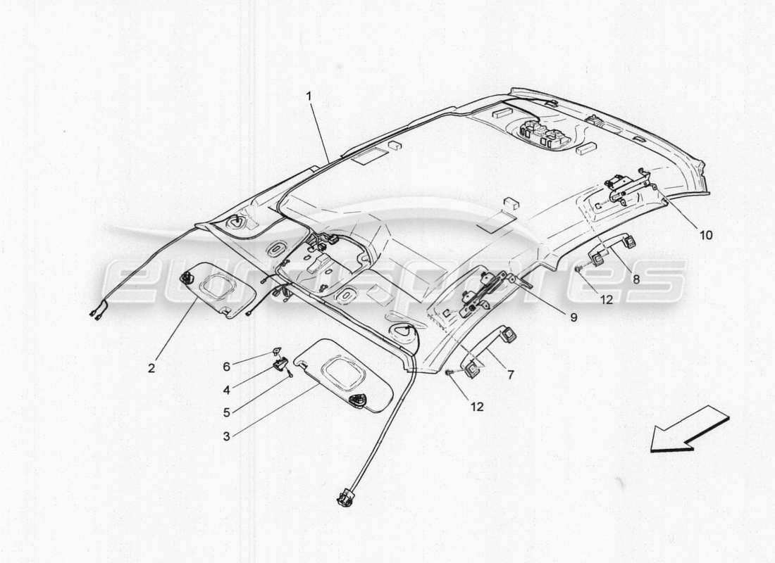 maserati qtp. v8 3.8 530bhp 2014 auto dach- und sonnenblenden ersatzteildiagramm