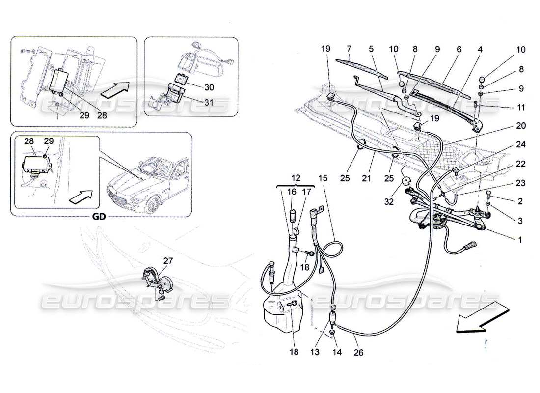 maserati qtp. (2010) 4.7 externe fahrzeuggeräte teilediagramm