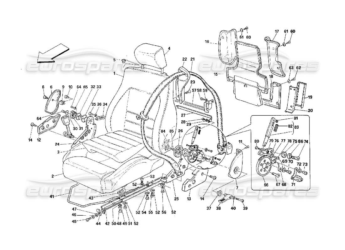 ferrari 348 (2.7 motronic) teilediagramm für sitze und sicherheitsgurte