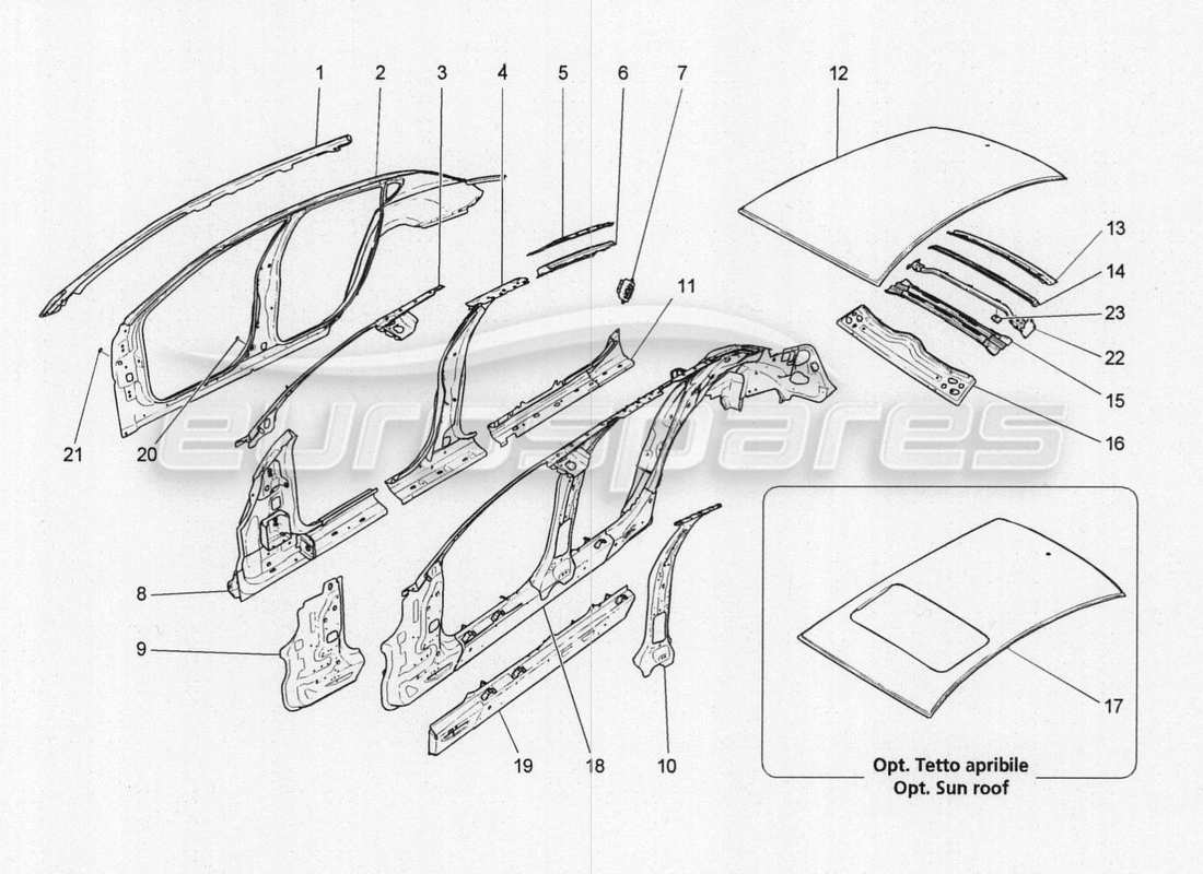 maserati qtp. v8 3.8 530bhp 2014 auto karosserie und mittlere aussenverkleidung teilediagramm