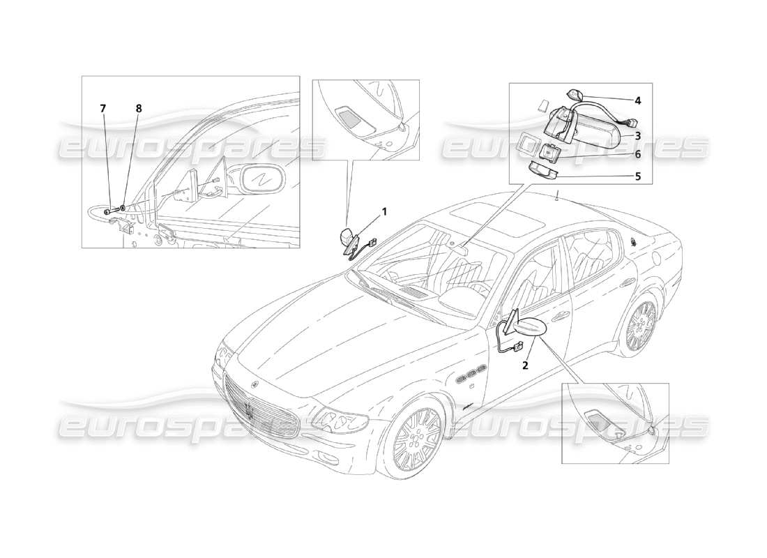 maserati qtp. (2003) 4.2 innen- und außenrückspiegel teilediagramm