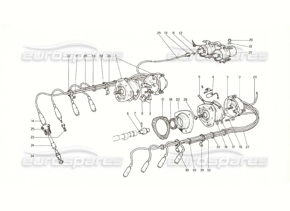 ferrari 308 gt4 dino (1976) motorzündung (us- und australische versionen 1976) teilediagramm