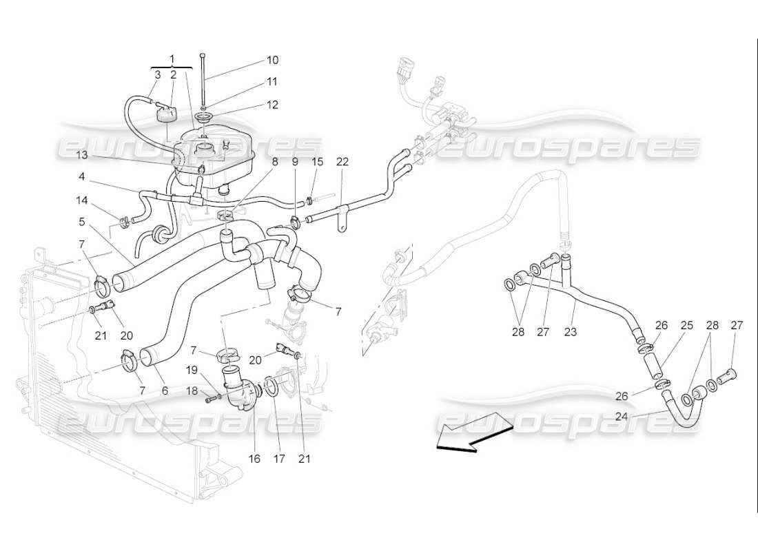 maserati qtp. (2007) 4.2 f1 kühlsystem: nähre und leitungen ersatzteildiagramm