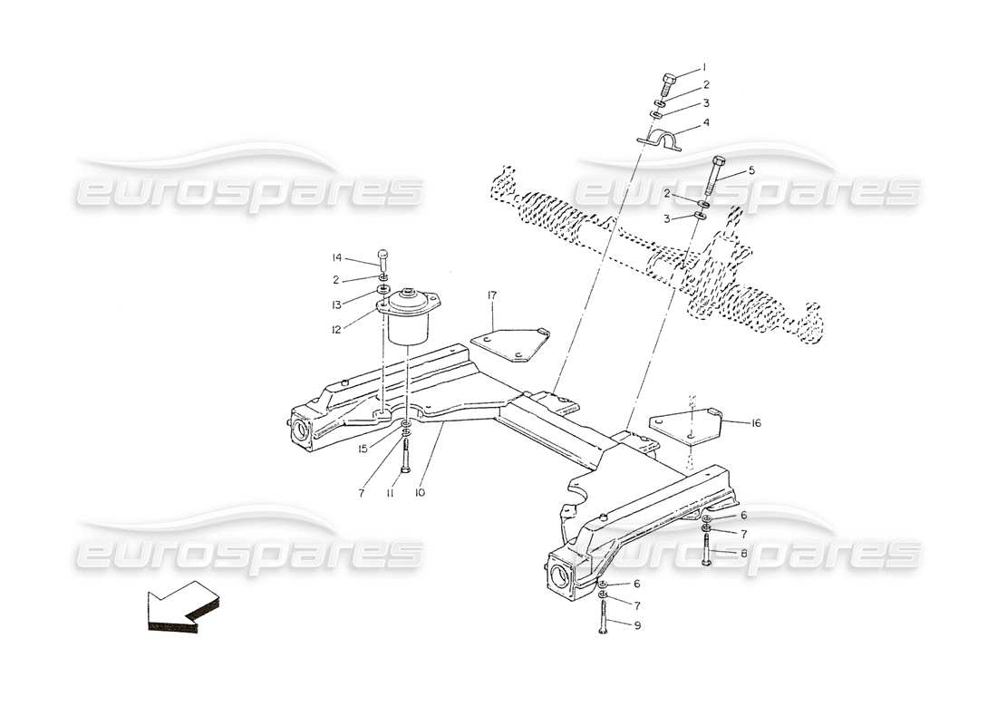 maserati shamal vorderes chassis und lenkgetriebe teilediagramm