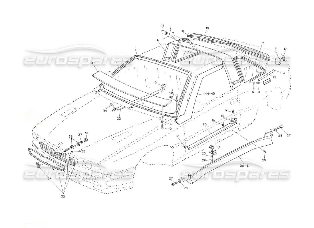 maserati shamal kühlergrill – außenformteil – gläser teilediagramm