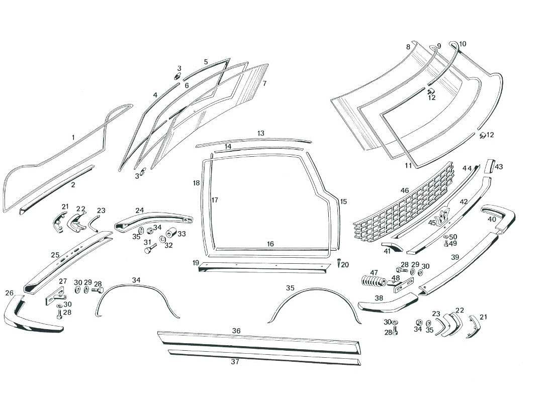 maserati mexico stoßstangen und gläser teilediagramm