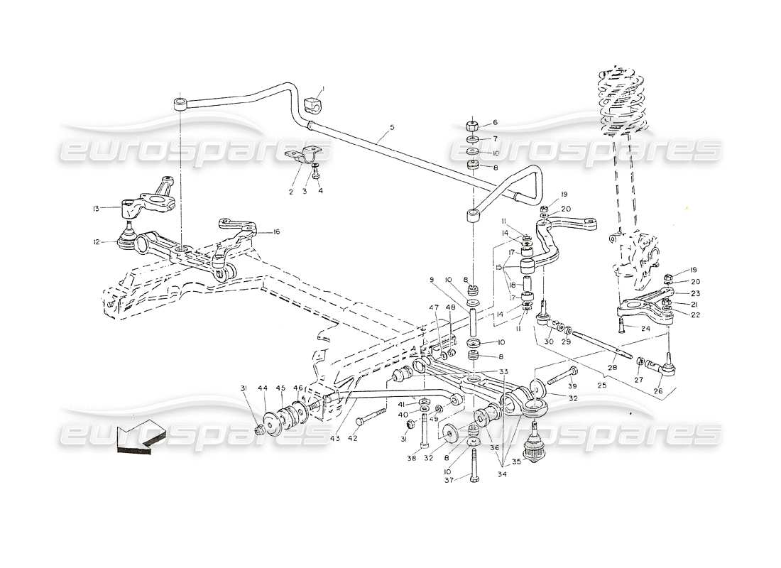 maserati shamal vorderradaufhängung teilediagramm