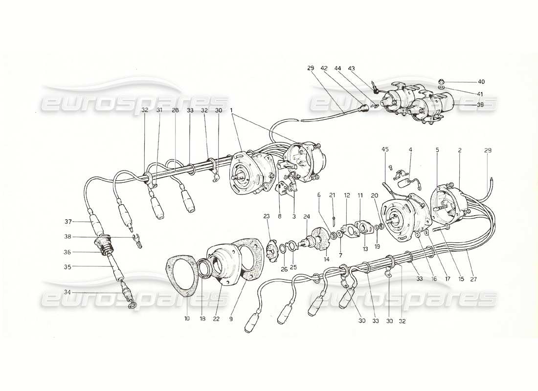 ferrari 308 gt4 dino (1976) motorzündung (2 verteiler) teilediagramm