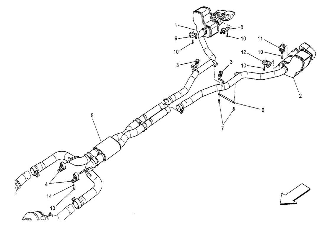 maserati qtp. v8 3.8 530bhp 2014 schalldämpfer teilediagramm