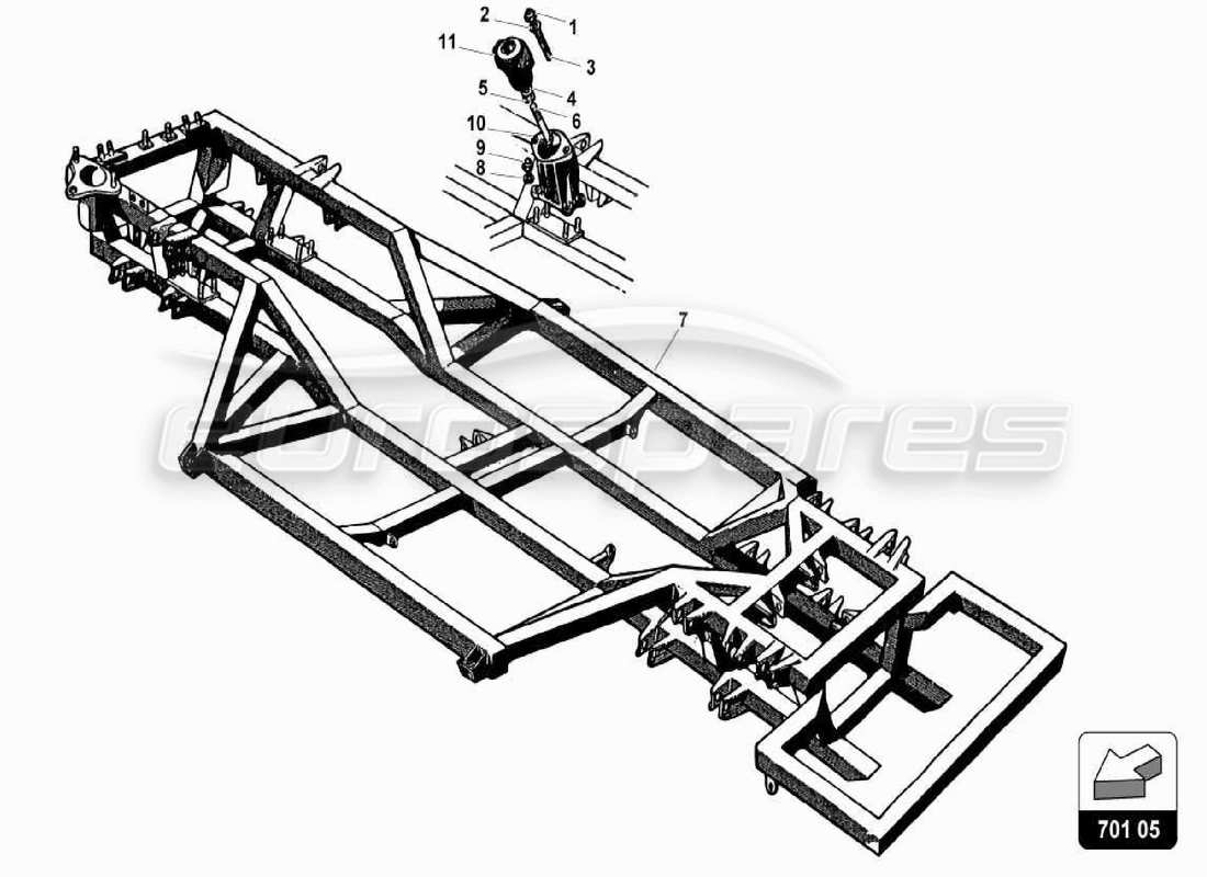 lamborghini 350 gt mittelrahmenelemente teilediagramm