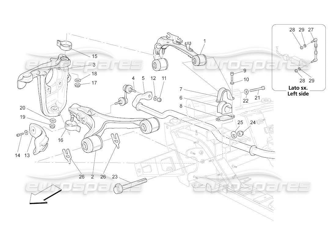 maserati qtp. (2011) 4.2 auto vordere aufhängung teilediagramm