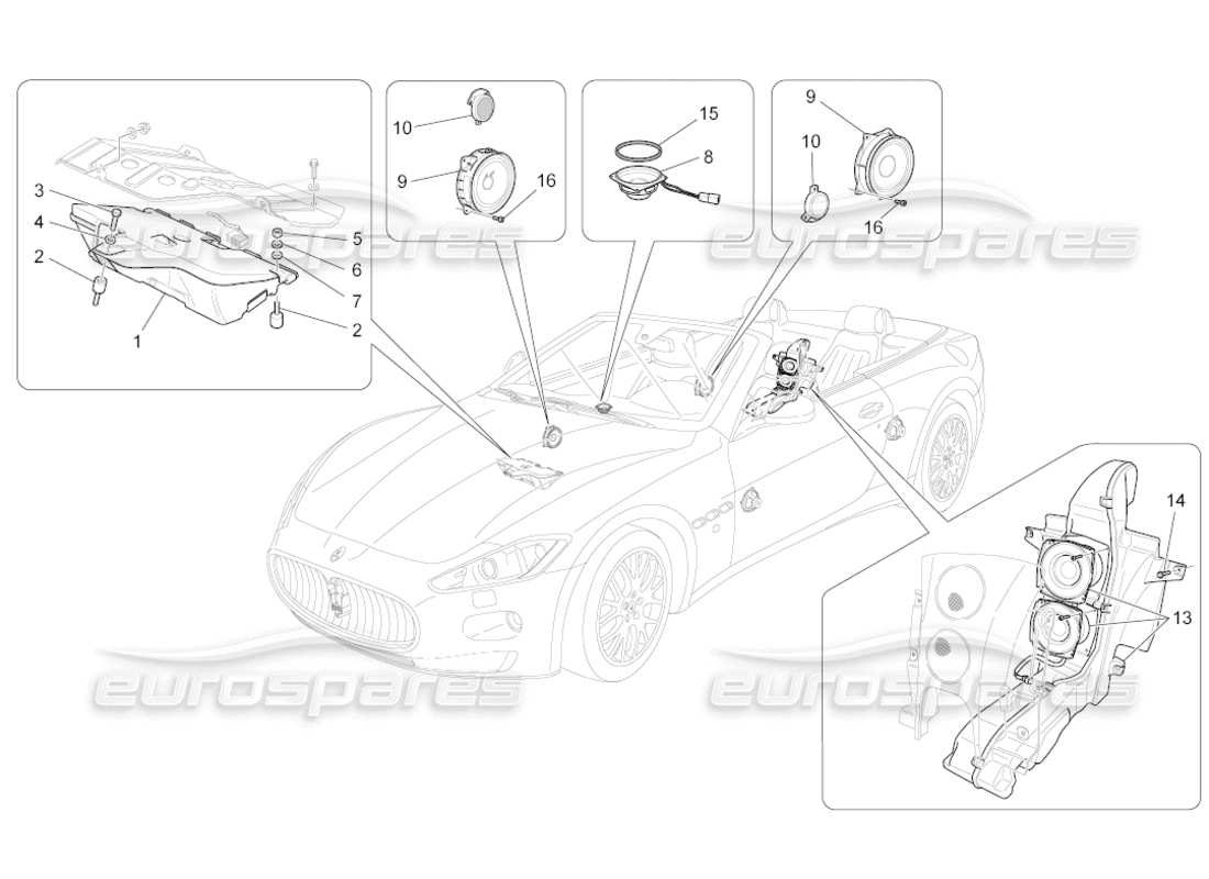 maserati grancabrio (2011) 4.7 teilediagramm für das schalldiffusionssystem