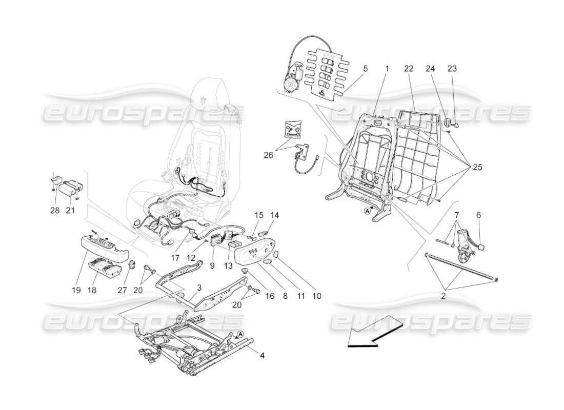 maserati grancabrio (2011) 4.7 vordersitze: mechanik und elektronik teilediagramm