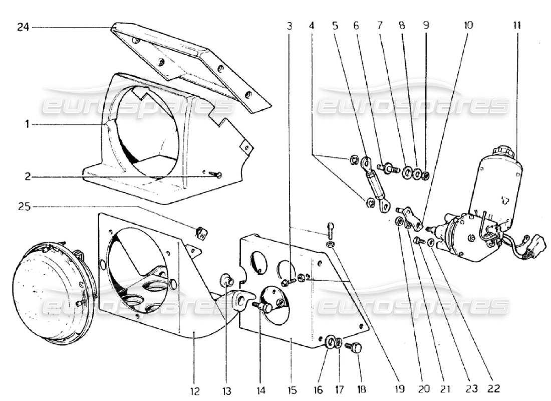 ferrari 308 gtb (1976) scheinwerfer-hebevorrichtung (gültig für rhd - aus-versionen) teilediagramm