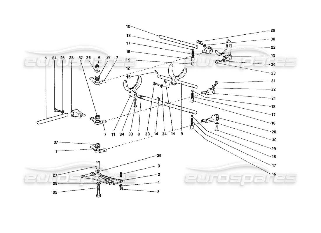 ferrari 328 (1985) teilediagramm für die internen getriebesteuerungen
