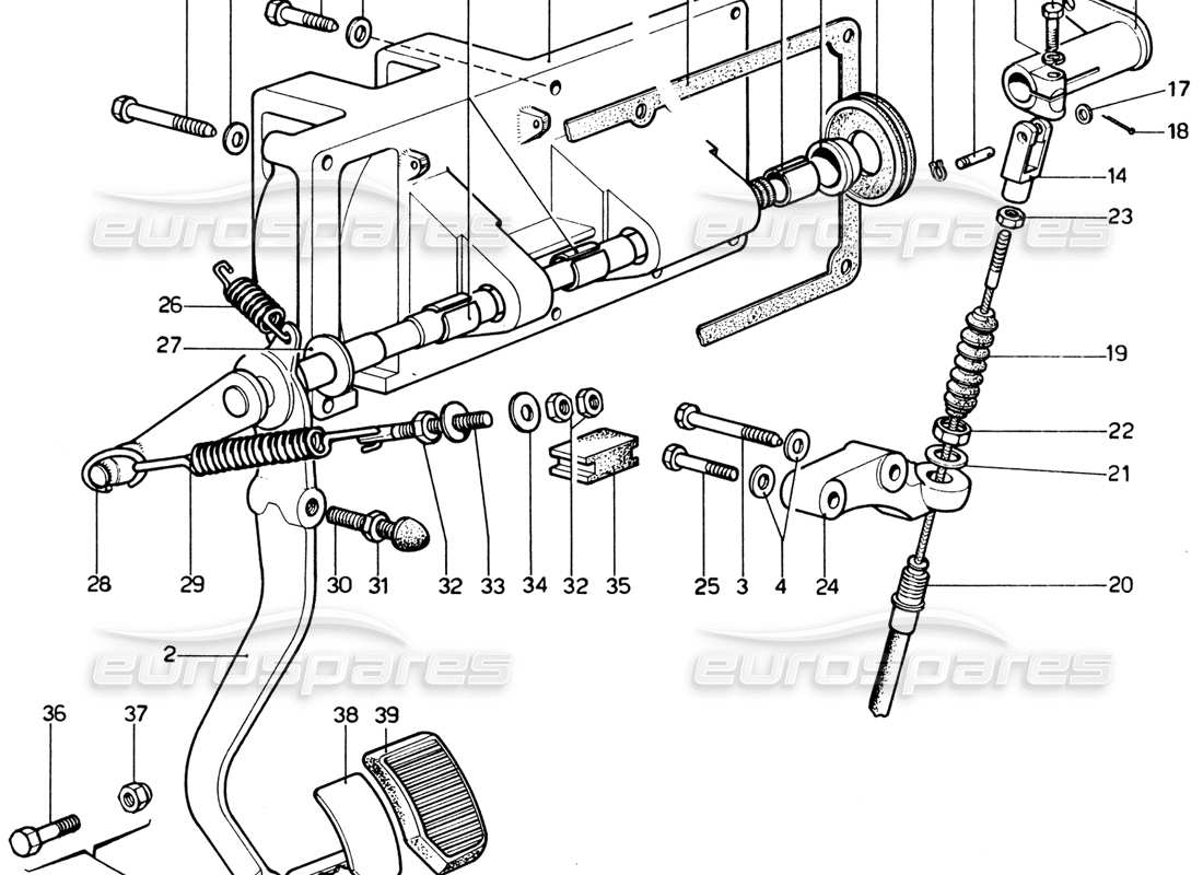 ferrari 365 gtb4 daytona (1969) teilediagramm für pedalboard und kupplungssteuerung