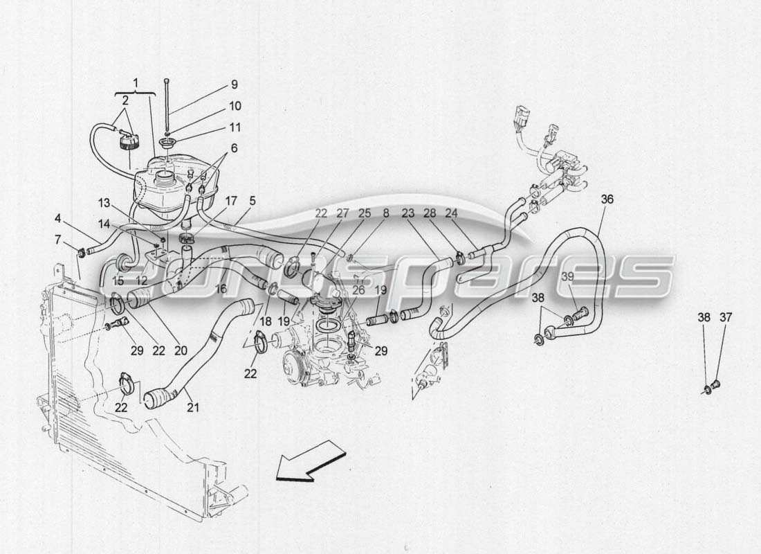 maserati grancabrio mc centenario kühlung: rohrteilediagramm