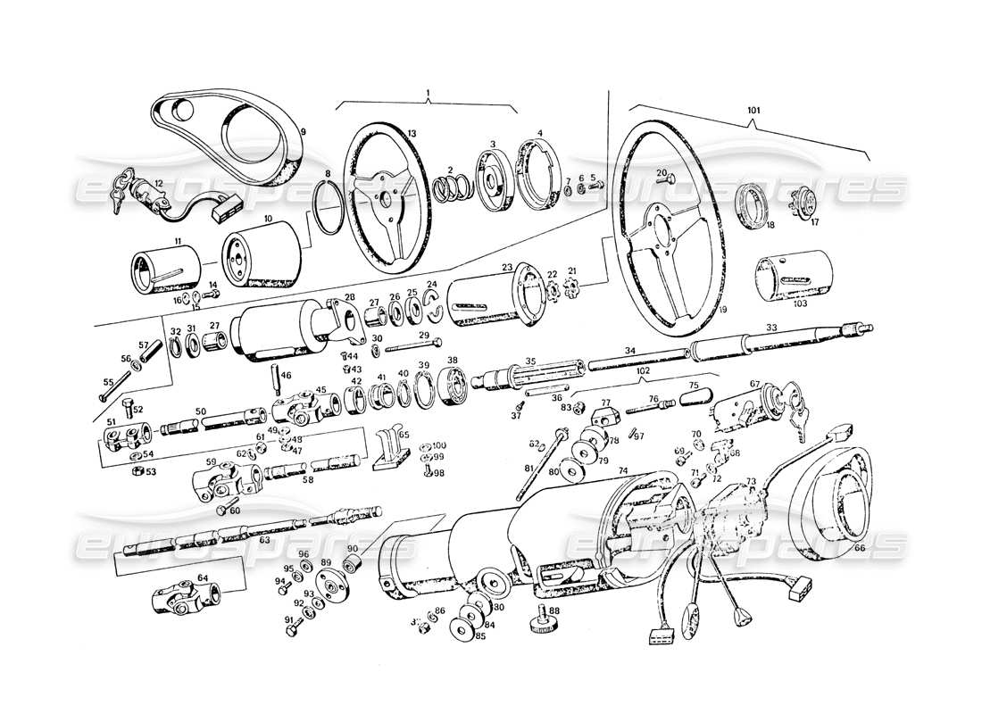 maserati khamsin lenkungsteile teilediagramm