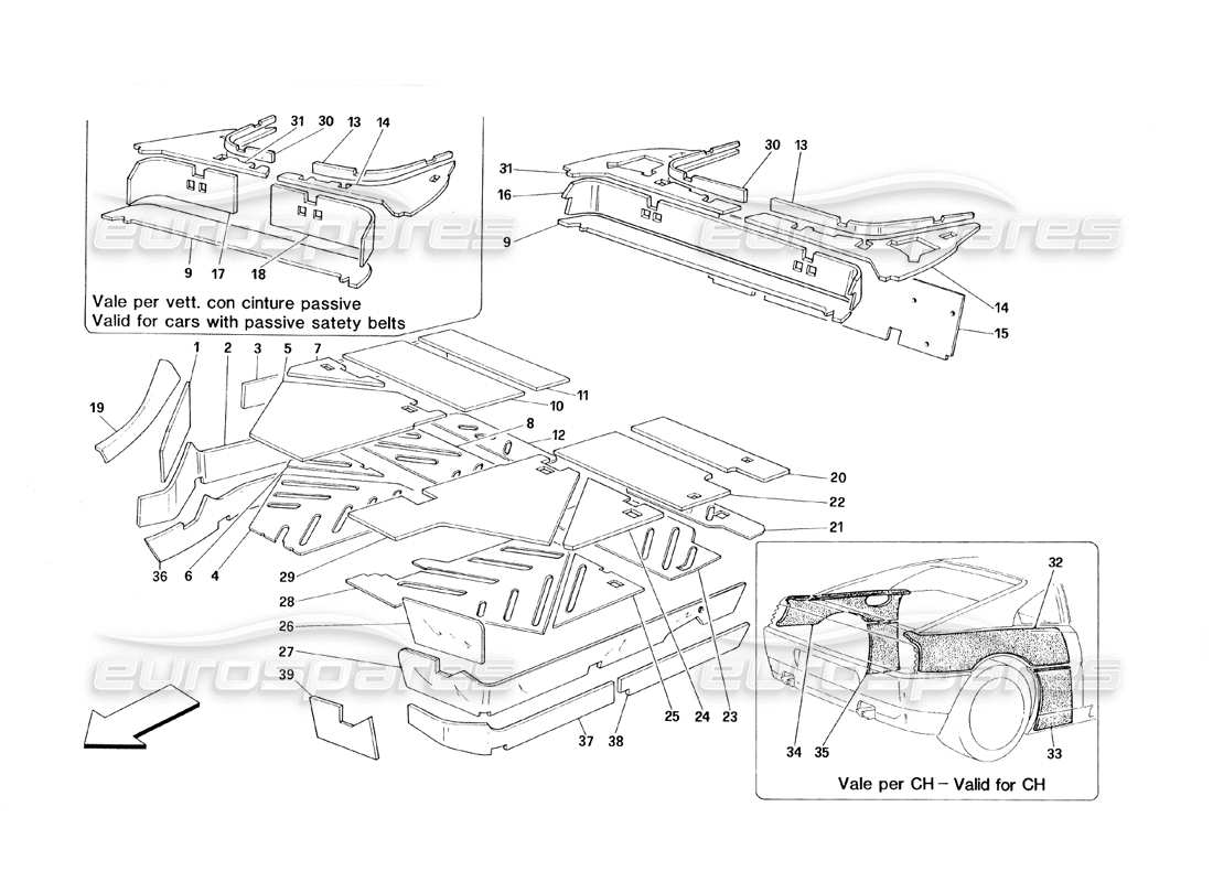 ferrari 348 (1993) tb / ts teilediagramm für die isolierung des fahrgastraums