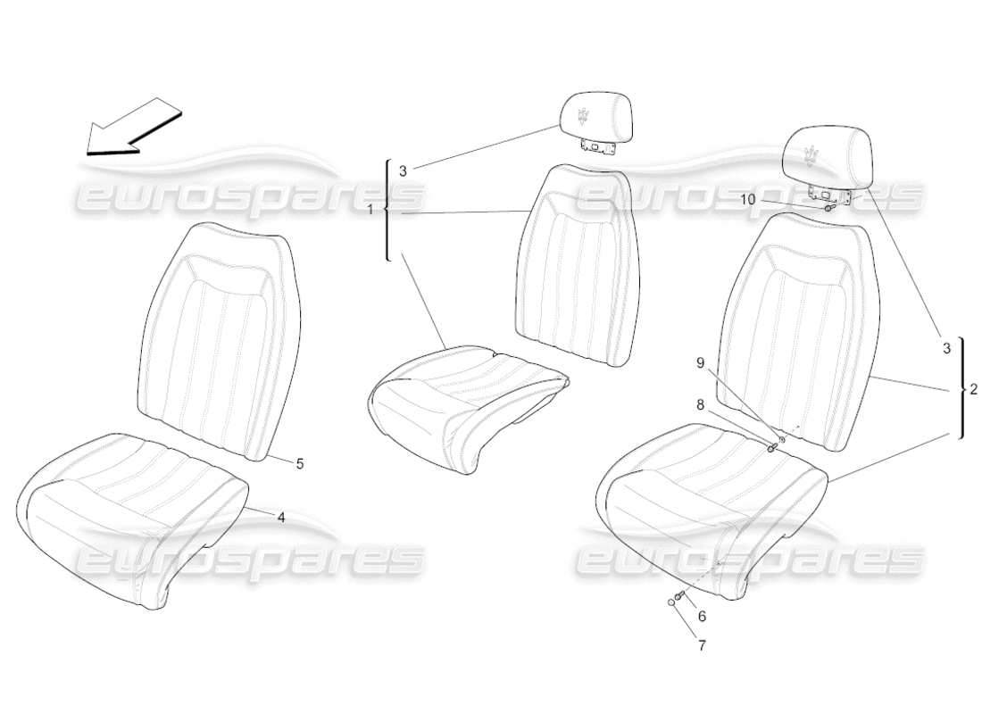 maserati grancabrio (2011) 4.7 rücksitze: verkleidung teilediagramm