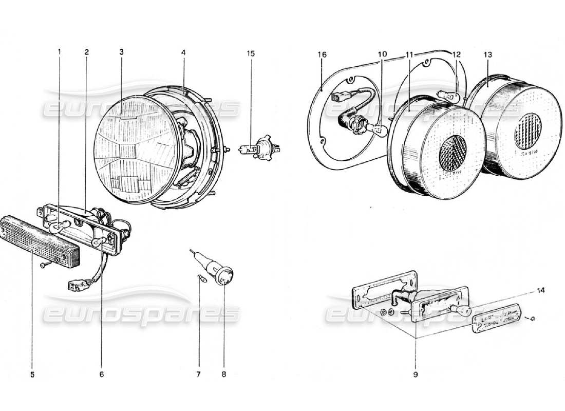 ferrari 308 gtb (1976) lichter (gültig für rhd - aus-versionen) ersatzteildiagramm