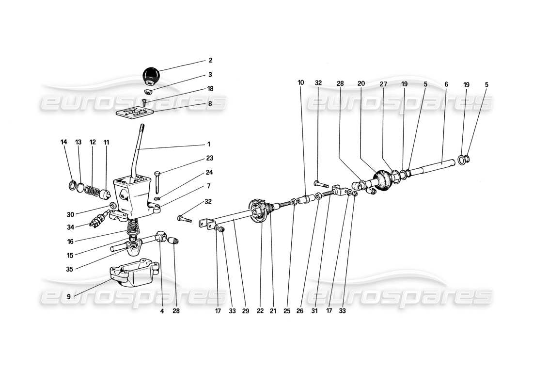 ferrari 328 (1985) teilediagramm für externe getriebesteuerungen