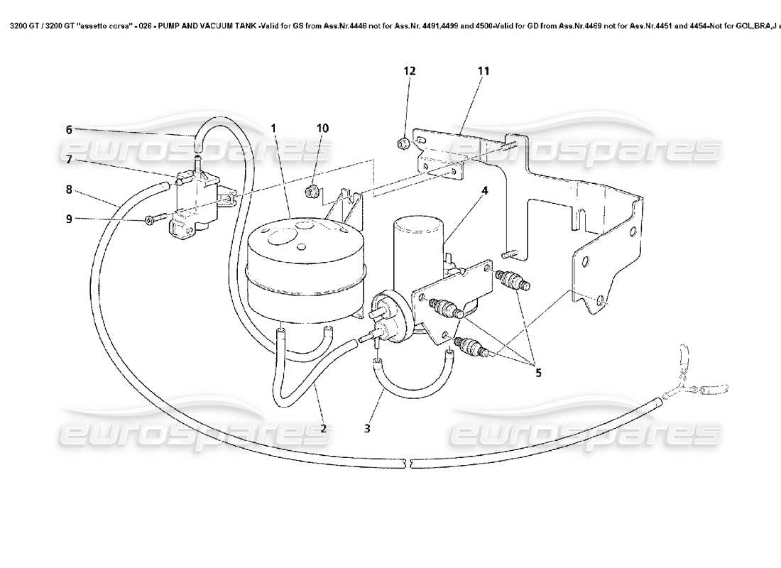 maserati 3200 gt/gta/assetto corsa pumpe und vakuumtank -gültig für gs ab ass.nr.4446 nicht für ass.nr. 4491,4499 und 4500-valid für gd von 4469 nicht für ass.nr.4451 und 4454-not für gol,bra,j und aus- teilediagramm