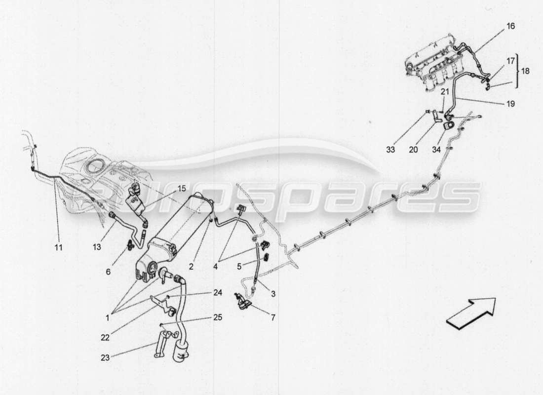 maserati qtp. v8 3.8 530bhp 2014 auto kraftstoffdampf-rückführungssystem teilediagramm