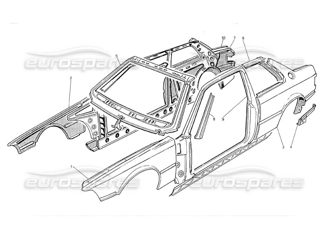 maserati 228 karosserie: außenbleche teilediagramm