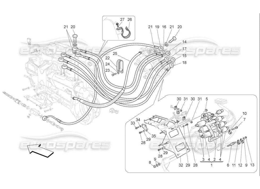 maserati qtp. (2007) 4.2 f1 getriebeaktivierungshydraulik: antriebseinheit teilediagramm