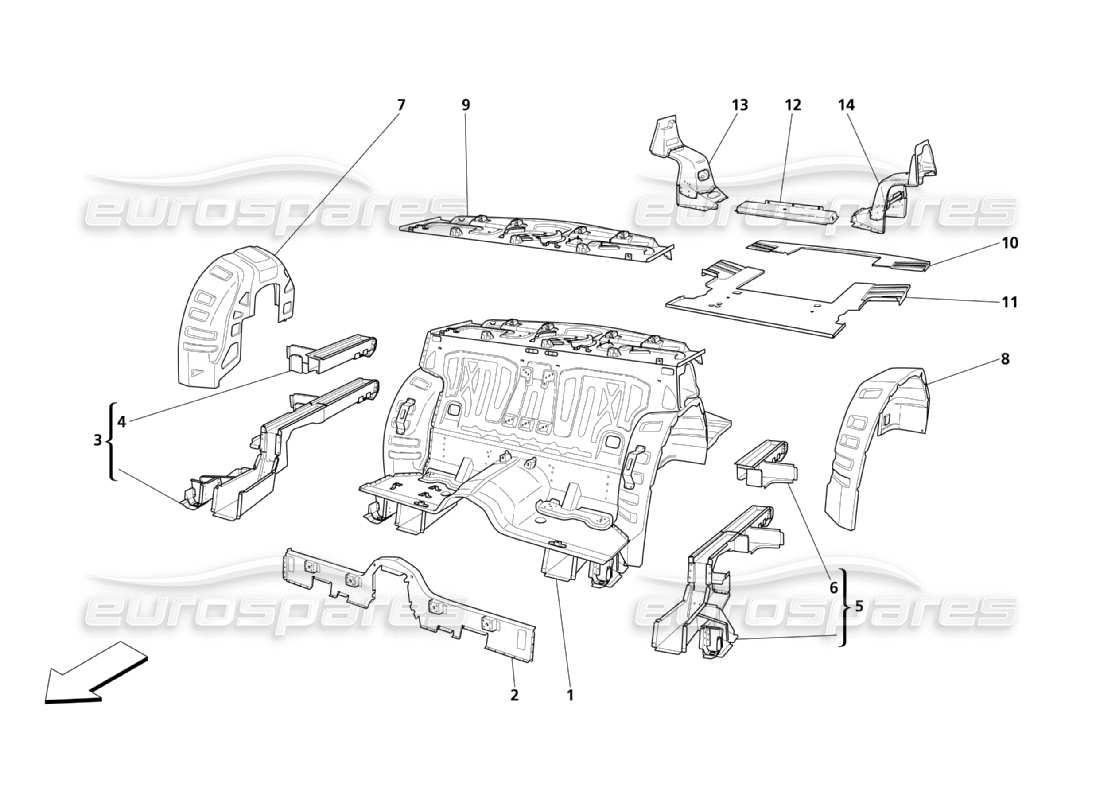 maserati qtp. (2003) 4.2 teilediagramm für hintere strukturteile