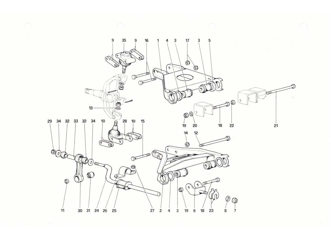ferrari 208 gtb gts vorderradaufhängung - querlenker-teilediagramm