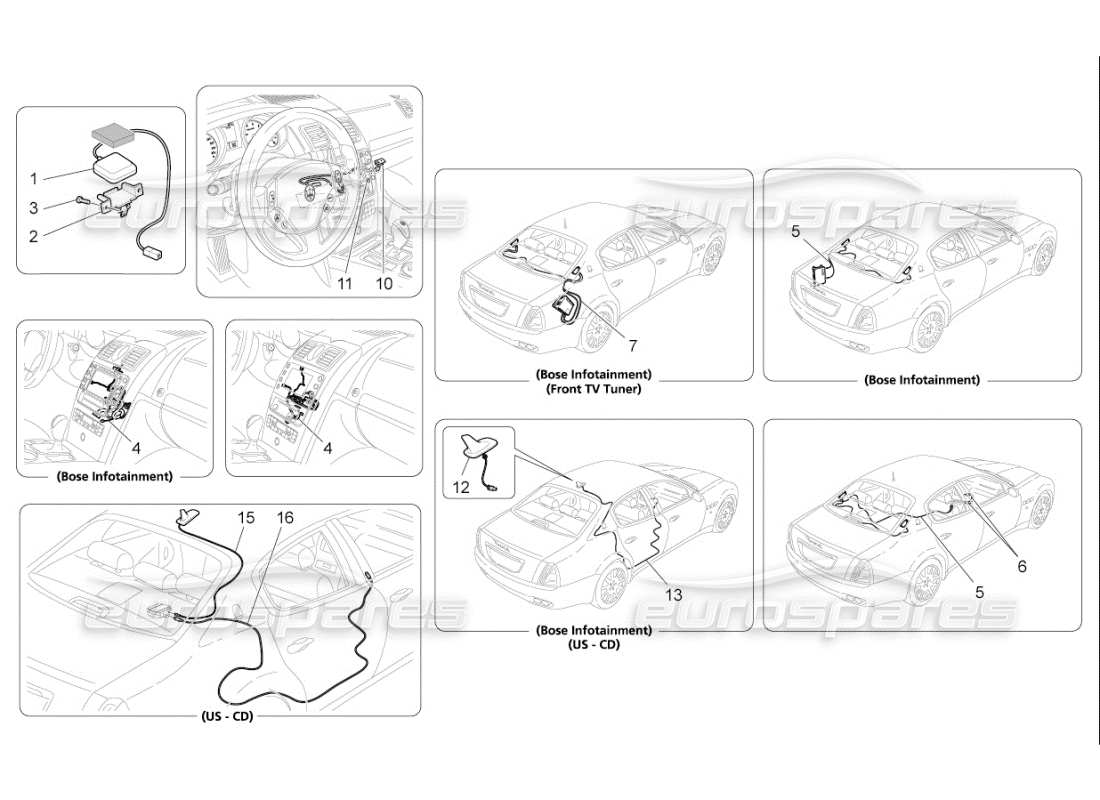 maserati qtp. (2009) 4.2 auto empfangs- und verbindungssystem teilediagramm