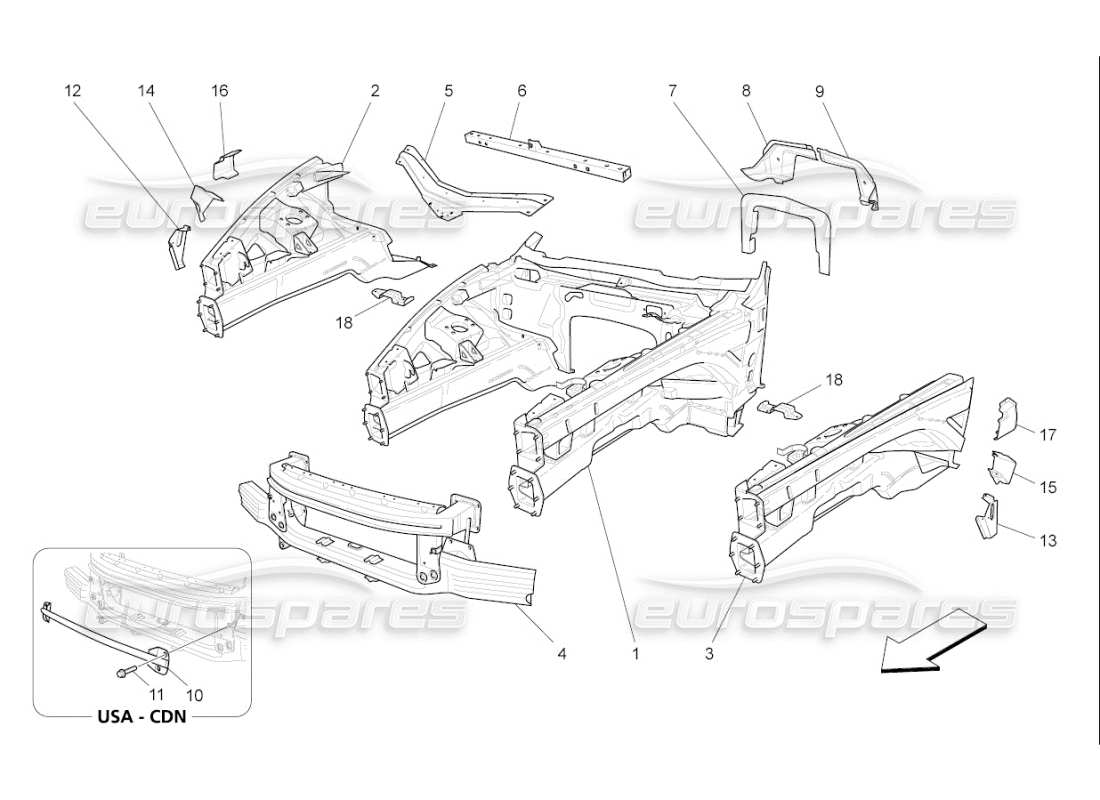 maserati qtp. (2009) 4.7 auto vordere strukturrahmen und bleche teilediagramm