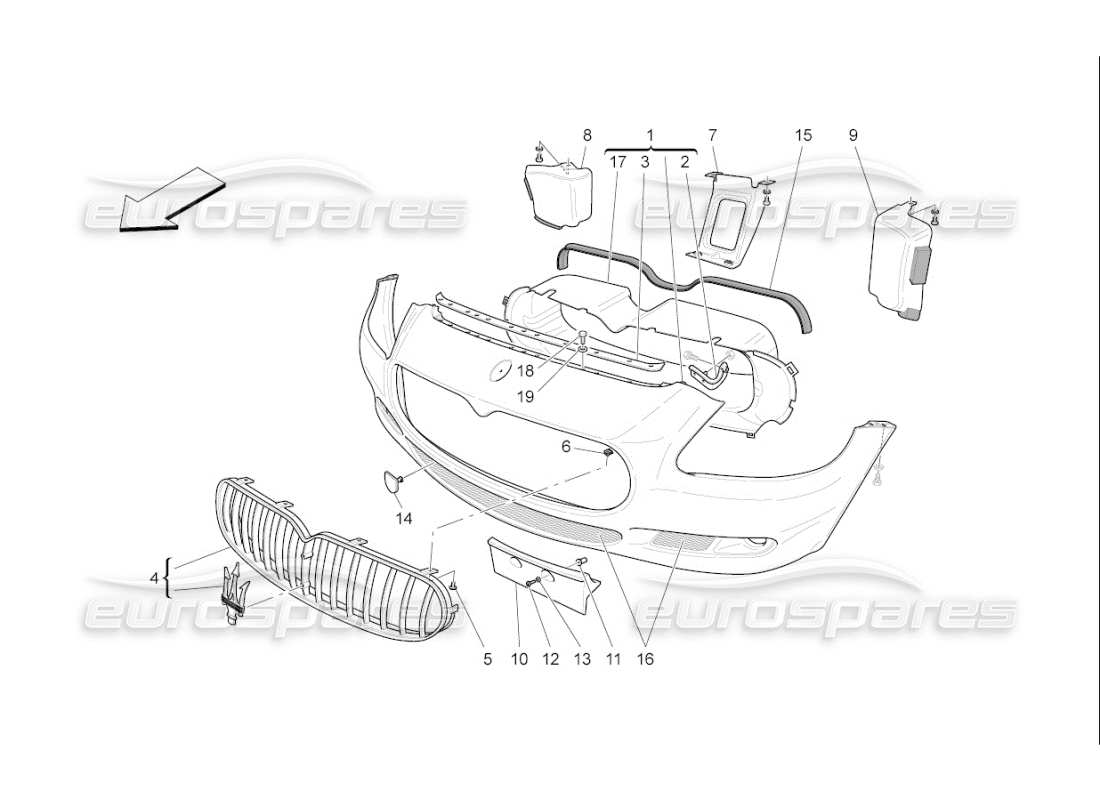 maserati qtp. (2009) 4.2 auto frontstoßstange teilediagramm