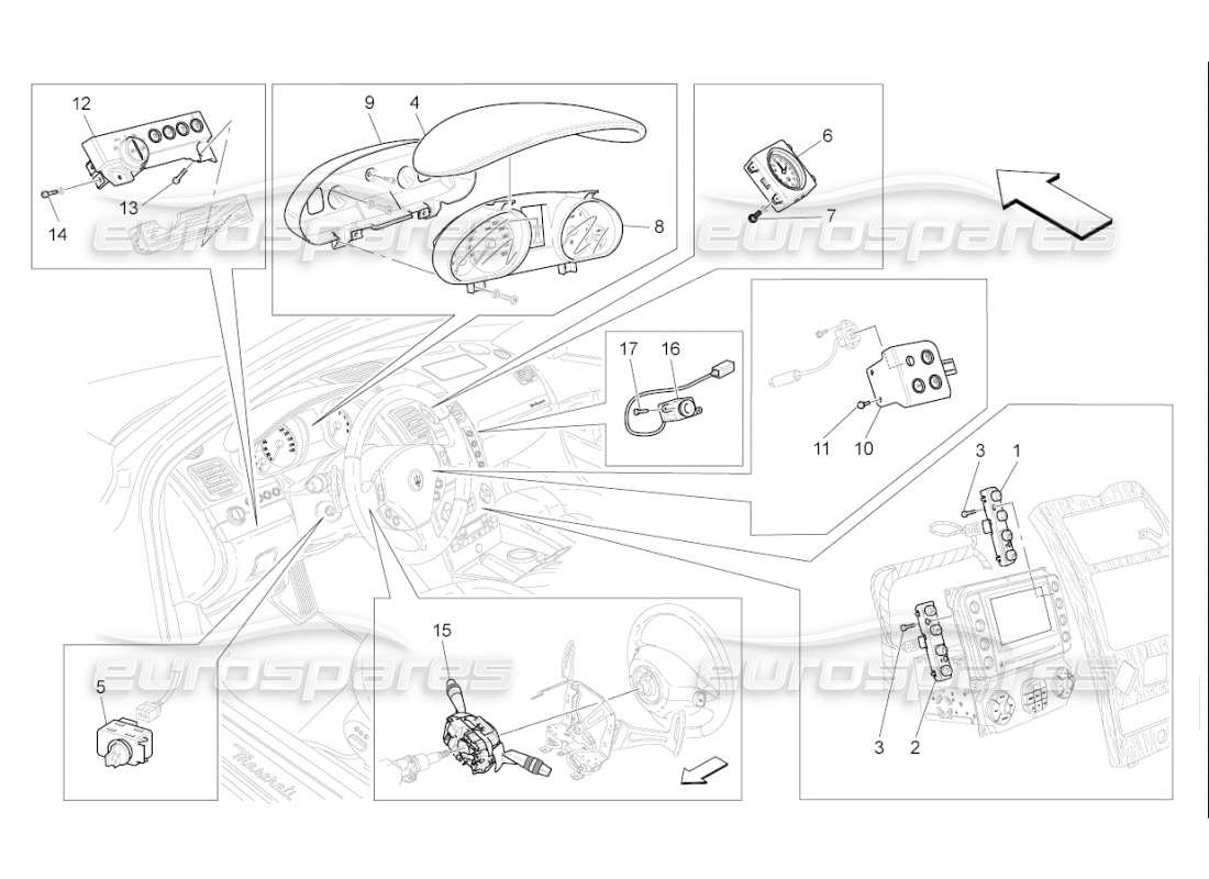 maserati qtp. (2009) 4.2 auto dashboard-geräte ersatzteildiagramm