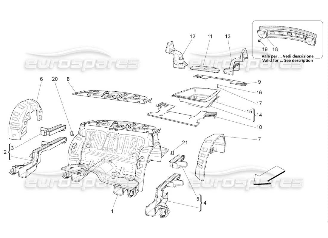 maserati qtp. (2009) 4.7 auto hintere strukturrahmen und bleche ersatzteildiagramm