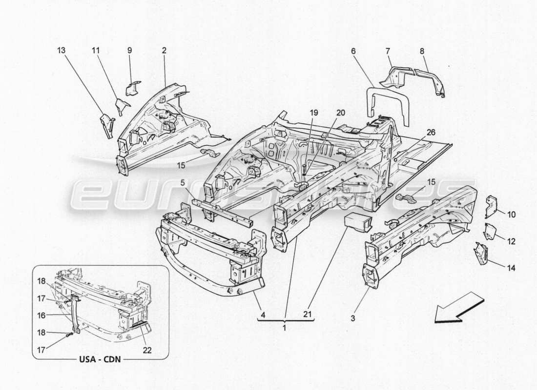 maserati granturismo special edition vordere strukturrahmen und bleche teilediagramm