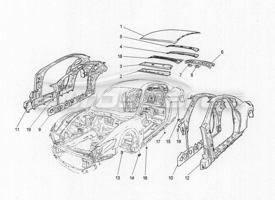 maserati granturismo special edition karosserie und mittlere aussenverkleidung teilediagramm