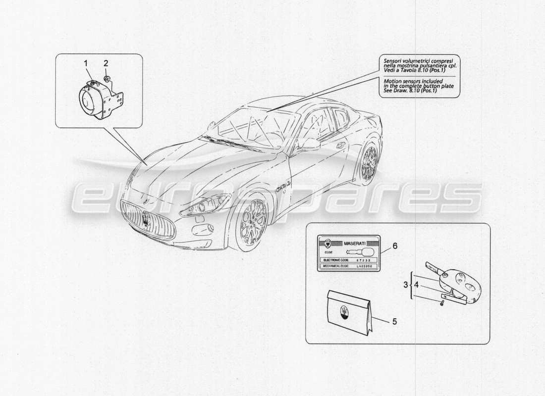 maserati granturismo special edition alarm- und wegfahrsperrensystem teilediagramm