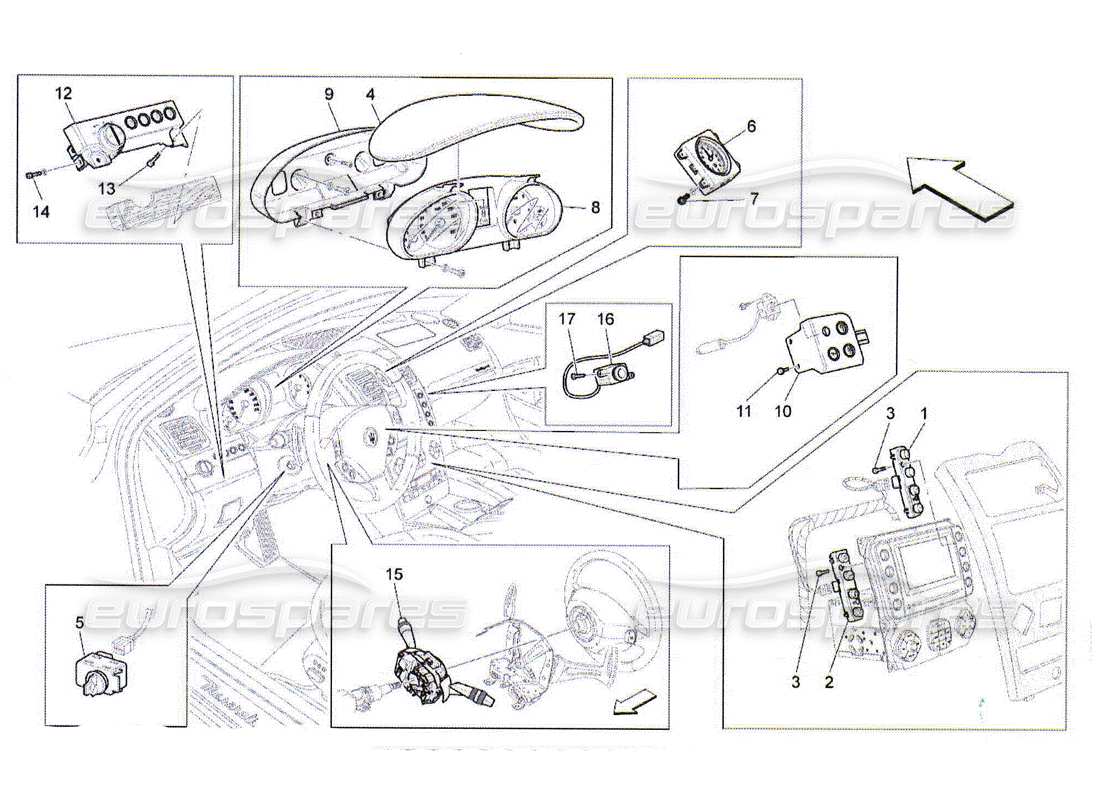 maserati qtp. (2010) 4.2 dashboard-geräte teilediagramm