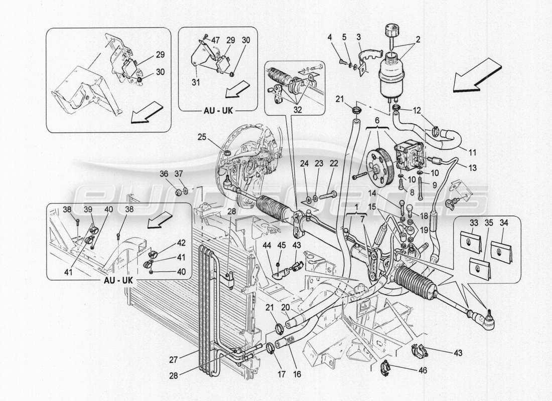 maserati granturismo special edition teilediagramm für lenkgetriebe und hydraulische lenkpumpe